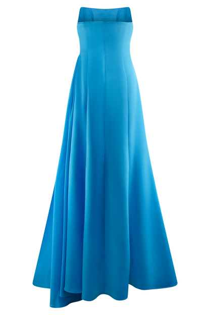 Robe Maxi Satin Sans Bretelles Rosella - Bleu Cyan