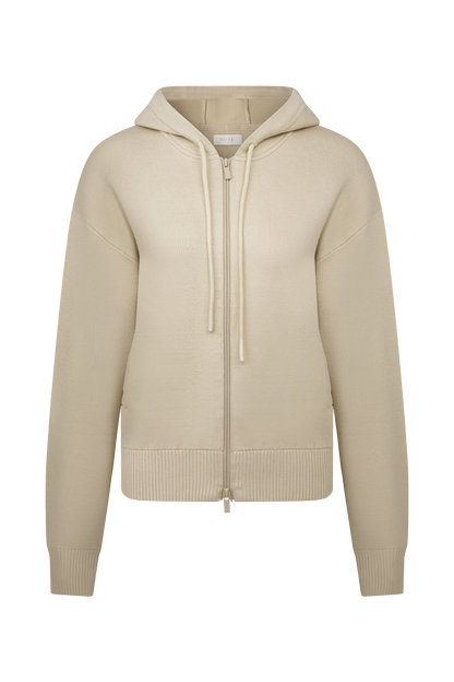 Sweat à capuche en tricot avec fermeture éclair - Camel