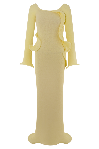 Sandrine Robe Maxi Tricoté Décolleté Croisé - Citron