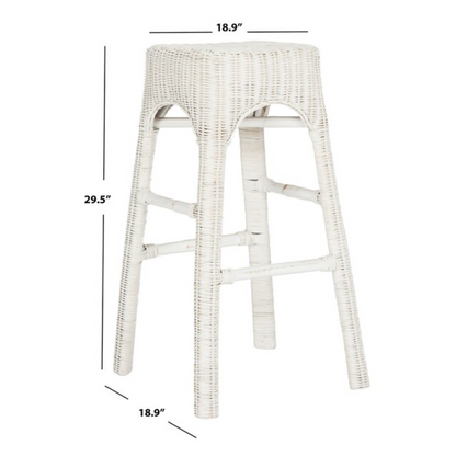 Tabouret de bar en rotin Percy en blanc vieilli