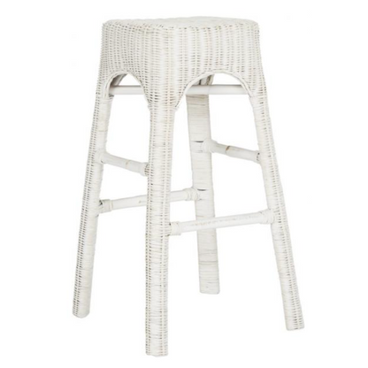 Tabouret de bar en rotin Percy en blanc vieilli