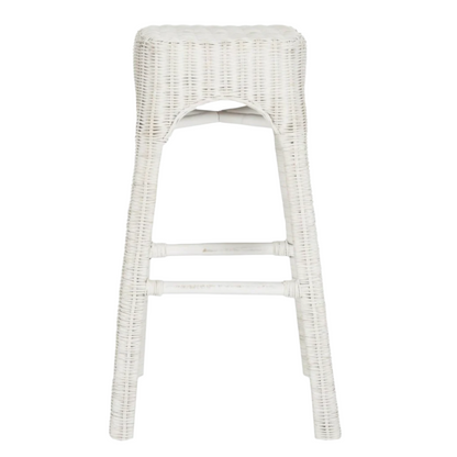 Tabouret de bar en rotin Percy en blanc vieilli