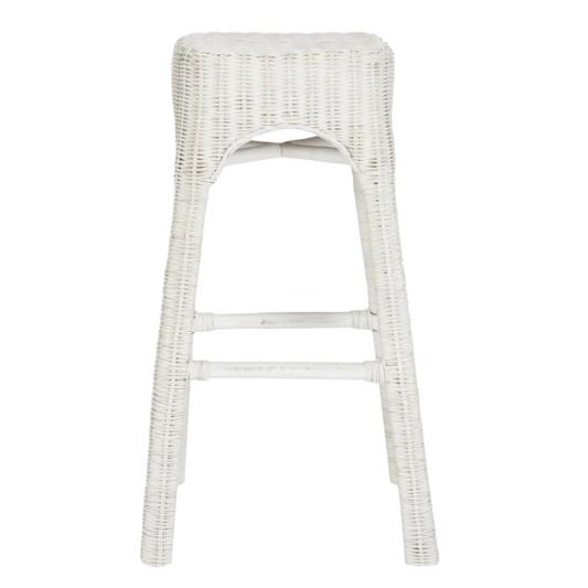 Tabouret de bar en rotin Percy en blanc vieilli