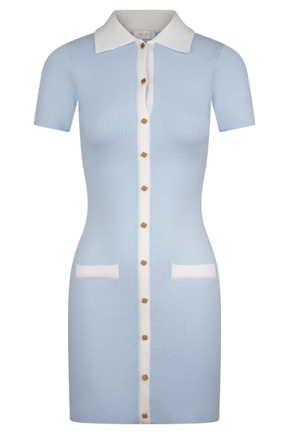 Mini-robe Seema à contraste - Bleu clair/blanc
