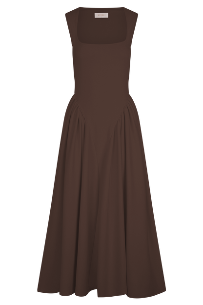 Robe midi en jersey scuba Sharon - Brun cacao