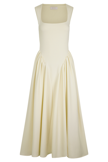 Robe mi-longue en jersey scuba Sharon - Ivoire
