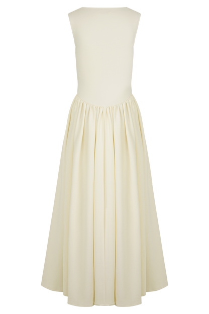 Robe mi-longue en jersey scuba Sharon - Ivoire