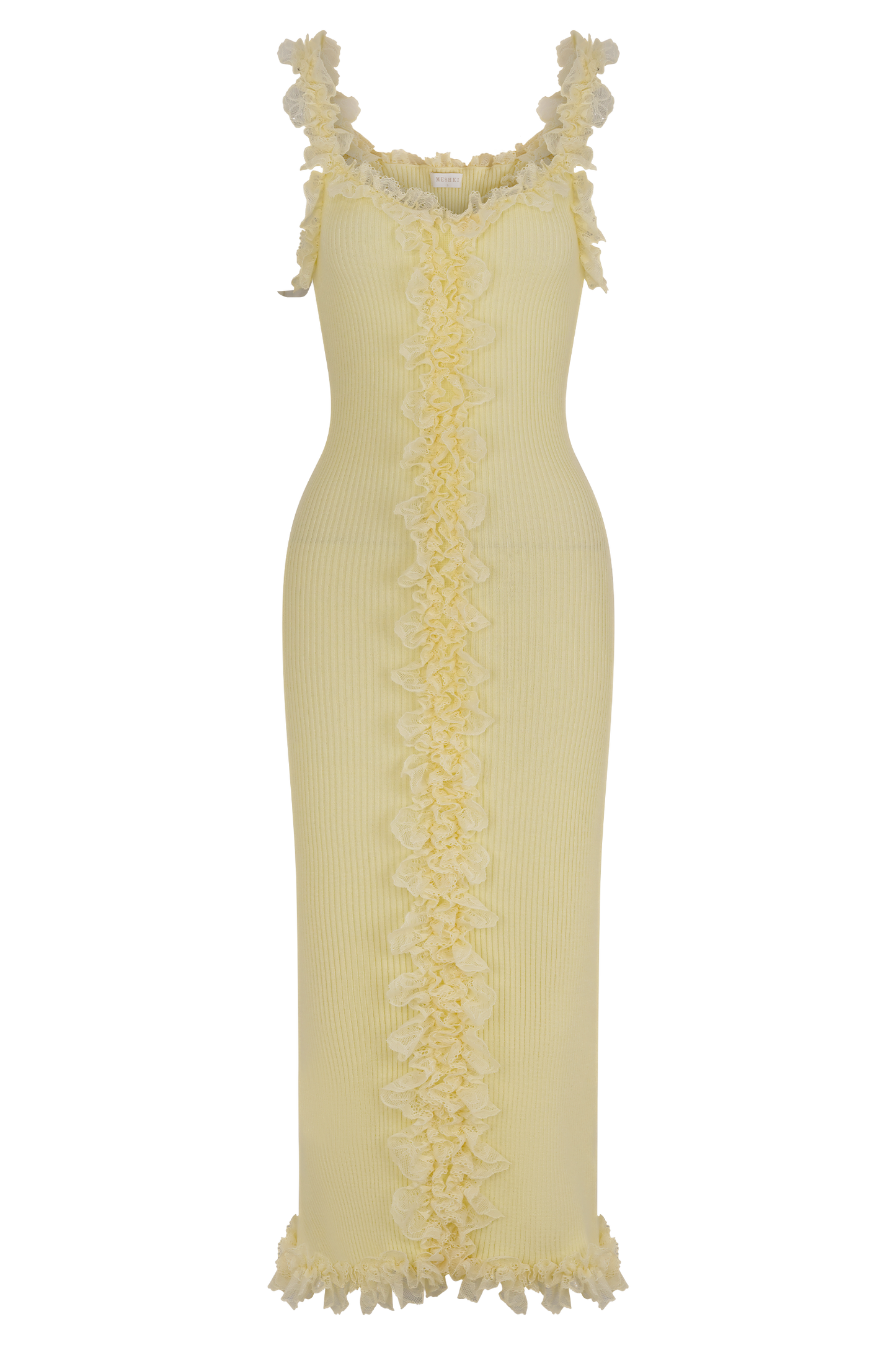 Robe mi-longue en jersey à volants et dentelle Shay - Citron