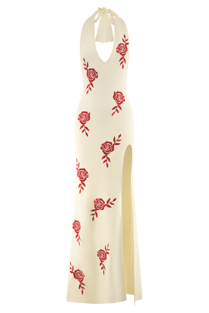 Robe Maxi à Manches Frangées en Tricot Shiloh Rose - Ivoire
