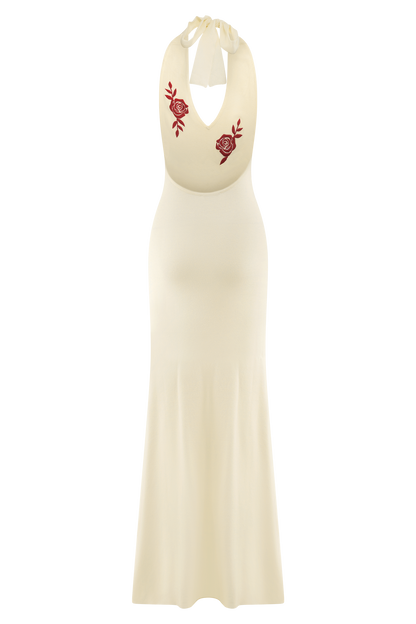 Robe Maxi à Manches Frangées en Tricot Shiloh Rose - Ivoire