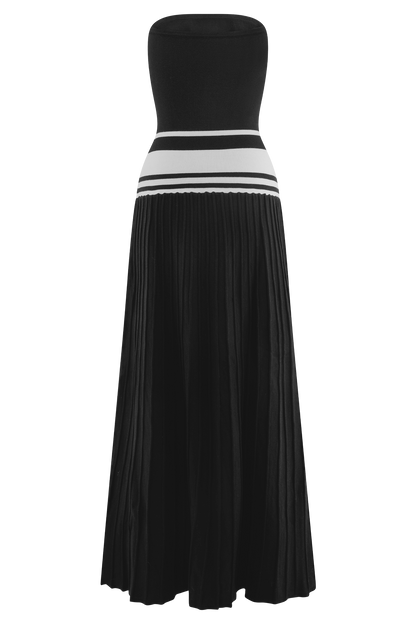 Robe maxi en jersey à bretelles contrastées Solaris - Noir/Blanc