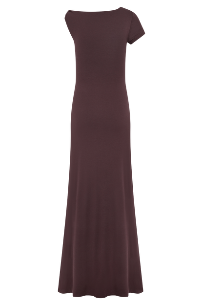 Robe Maxi Tamsin en Modal à Manches Courtes - Brun-Rouge