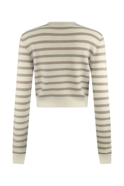 Cardigan en tricot rayé Tanner - Nude/Blanc