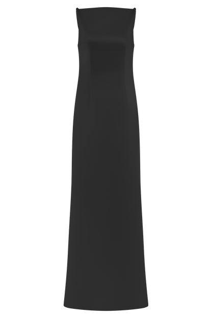 Violet Robe Maxi en Satin Sans Manches - Noir