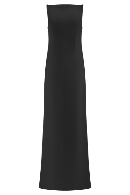 Violet Robe Maxi en Satin Sans Manches - Noir