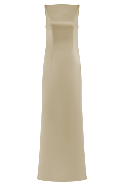 Robe Maxi en Satin Violet Sans Manches - Or Poudré