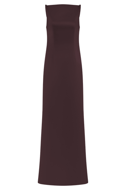 Violet Robe Maxi en Satin Sans Manches - Chocolat Noir
