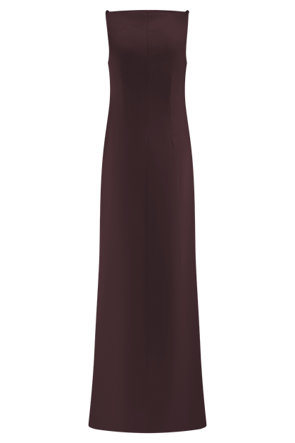 Violet Robe Maxi en Satin Sans Manches - Chocolat Noir