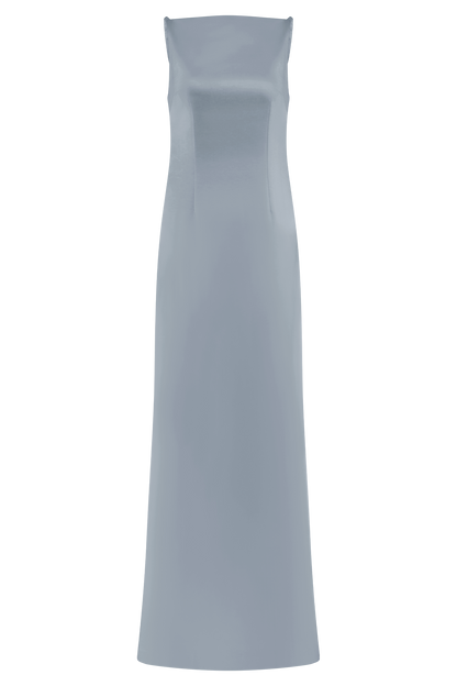 Robe Maxi en Satin Violet Sans Manches - Bleu Glacé