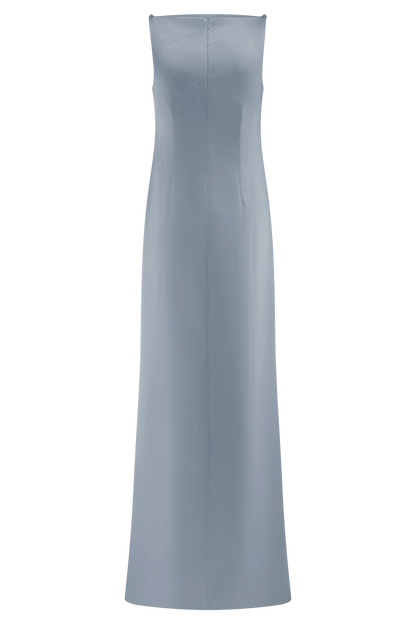 Robe Maxi en Satin Violet Sans Manches - Bleu Glacé