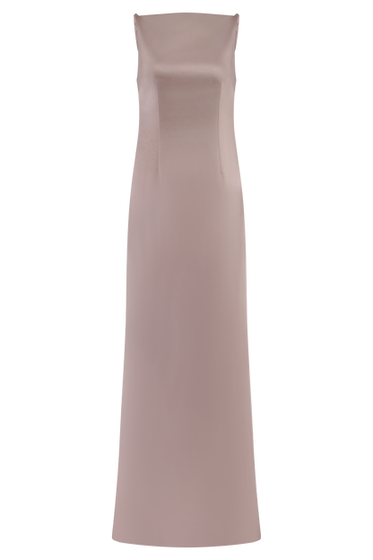 Violet Robe Maxi en Satin Sans Manches - Rose Poudré
