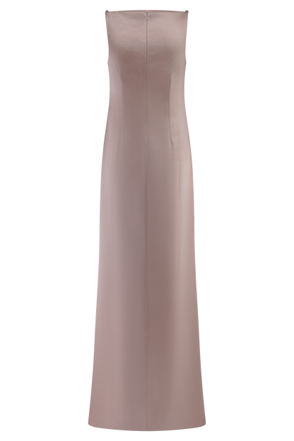 Violet Robe Maxi en Satin Sans Manches - Rose Poudré