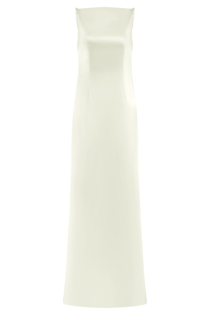 Violet Robe Maxi en Satin Sans Manches - Blanc