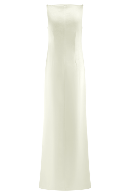 Violet Robe Maxi en Satin Sans Manches - Blanc