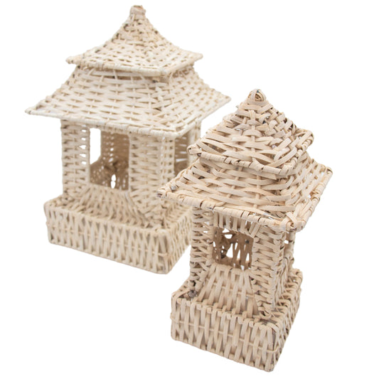 Petite pagode en rotin tressé à la main, blanche (lot de 2)
