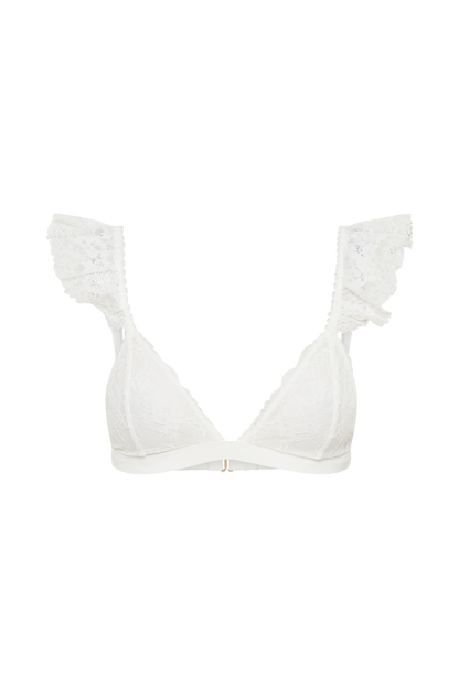 Bralette triangle à volants en dentelle Anniston - Blanc