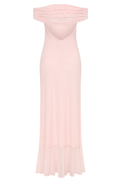 Audrey, robe maxi en maille à épaules dénudées - Rose pâle