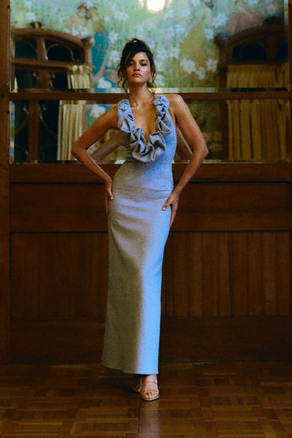 Robe Maxi en Lin Carolyn - Bleu Cendré
