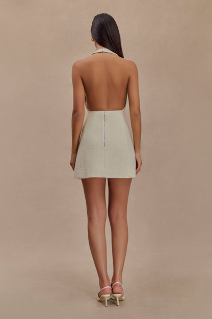 Mini-robe Carina en bouclette avec décolleté halter - Ivoire