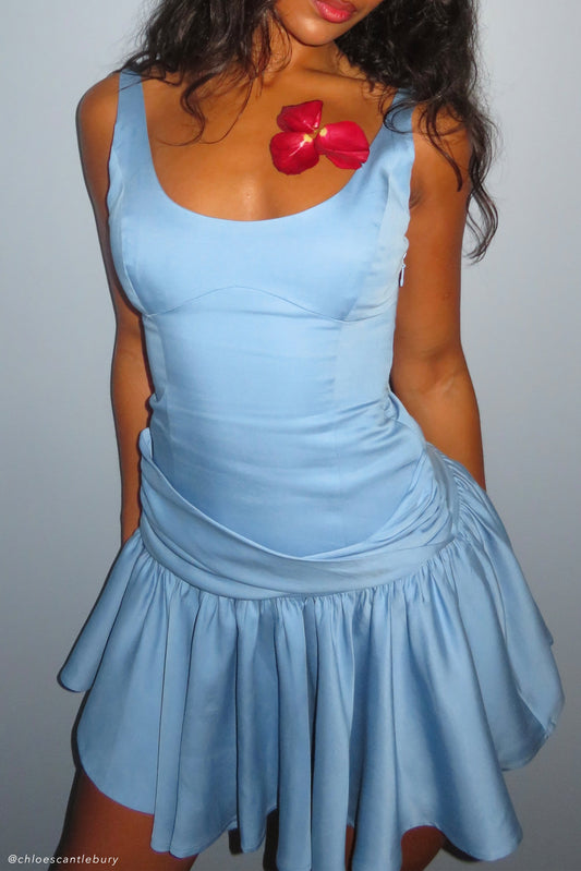 Mini-robe bouffante en coton Alvara - Bleu iris