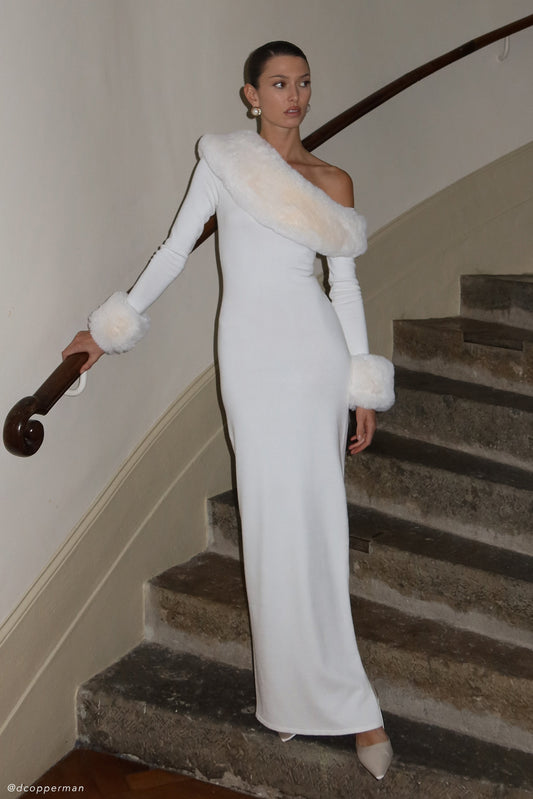 Robe Maxi en Tricot Imprimé Fausse Fourrure Karleigh - Ivoire