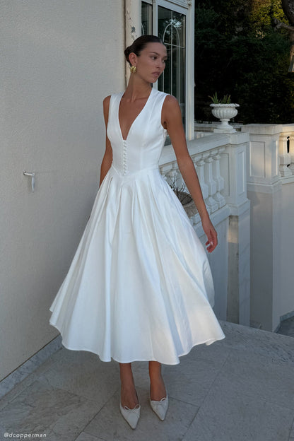 Robe midi sans manches en coton Keely - Blanc