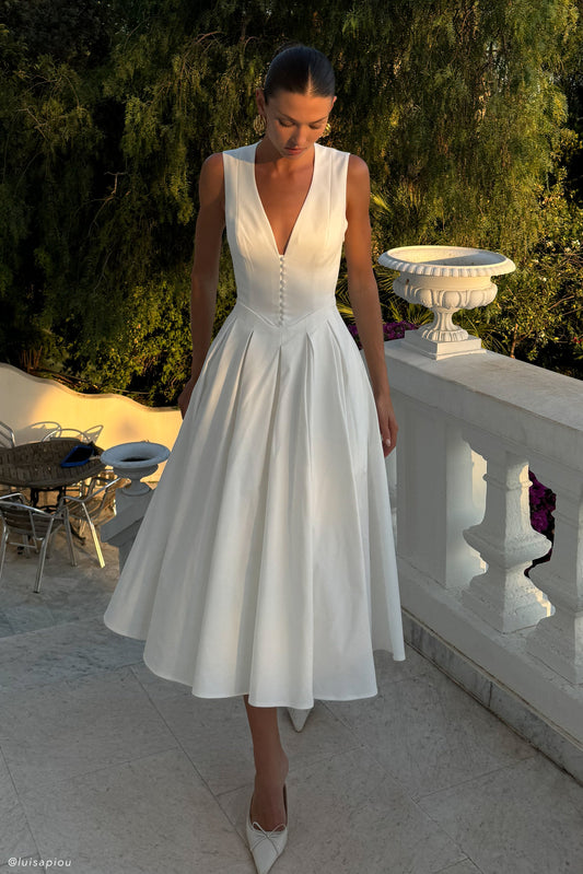Robe midi sans manches en coton Keely - Blanc