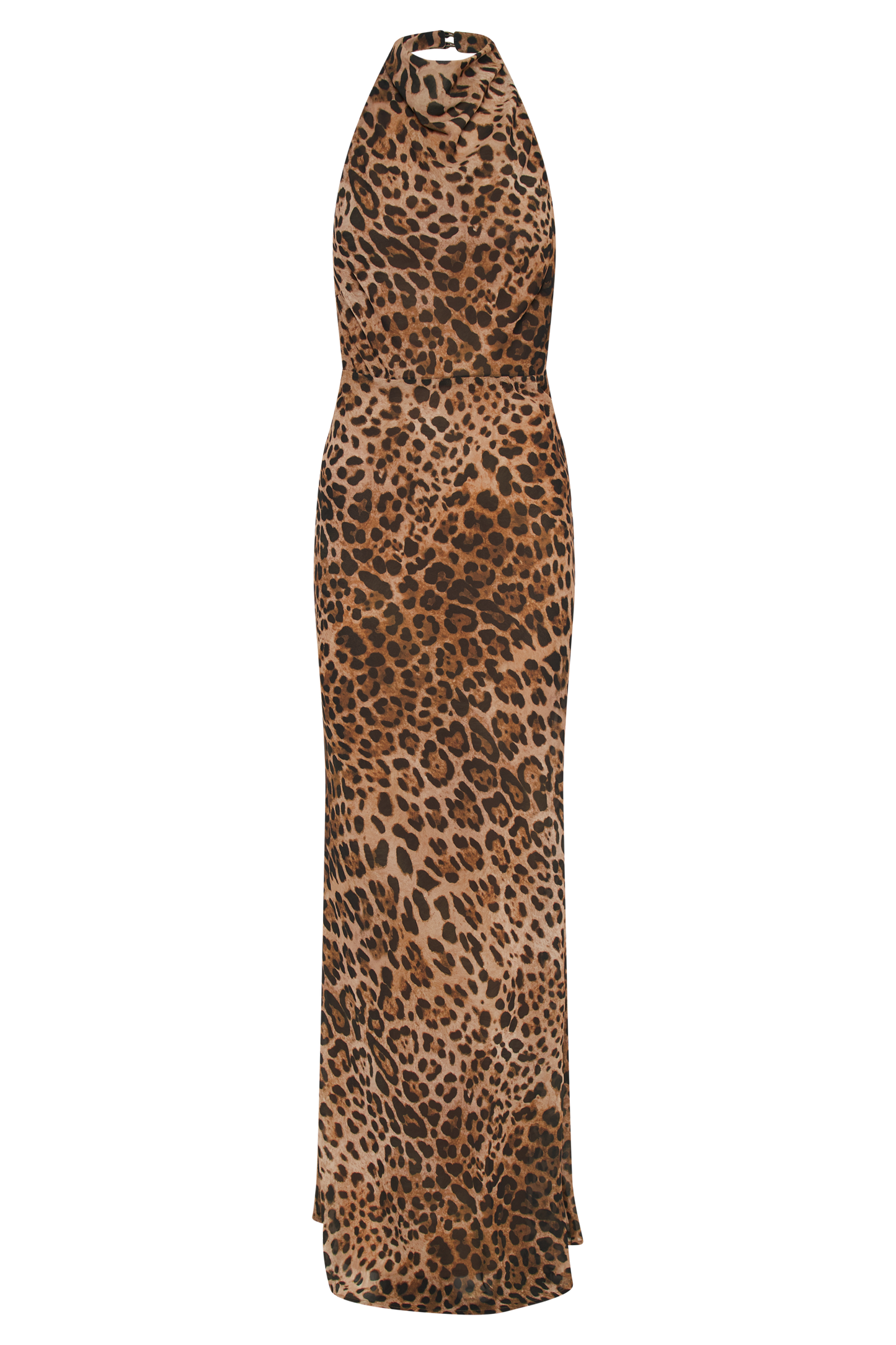 Robe maxi Estella en mousseline de soie à col montant - Imprimé léopard