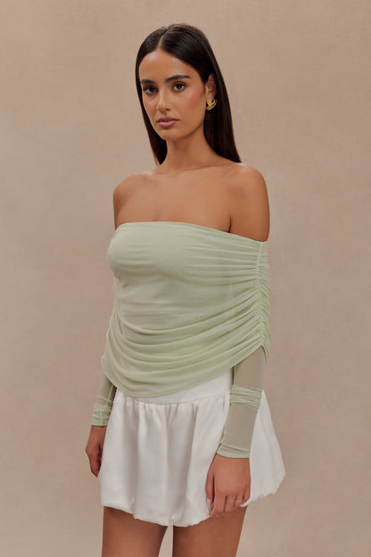 Top en maille transparente à épaules dénudées Everly - Vert pastel