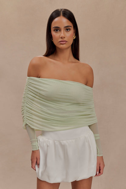 Top en maille transparente à épaules dénudées Everly - Vert pastel