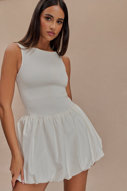Mini-robe en coton à bulles et volants Felicity - Blanc