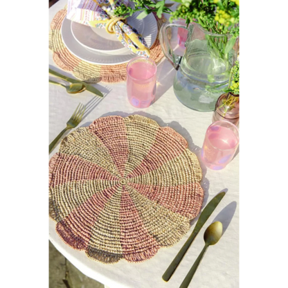 Set de table Pinwheel rose, plateau en raphia