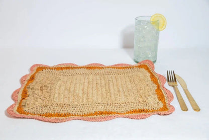 Sets de table Garden Party avec bords roses et orange, set de table rectangulaire tissé à la main