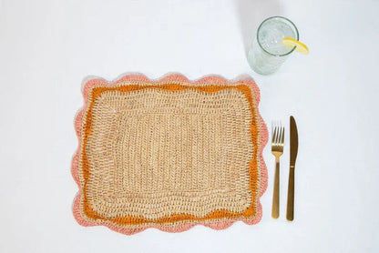 Sets de table Garden Party avec bords roses et orange, set de table rectangulaire tissé à la main
