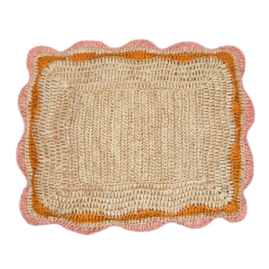 Sets de table Garden Party avec bords roses et orange, set de table rectangulaire tissé à la main