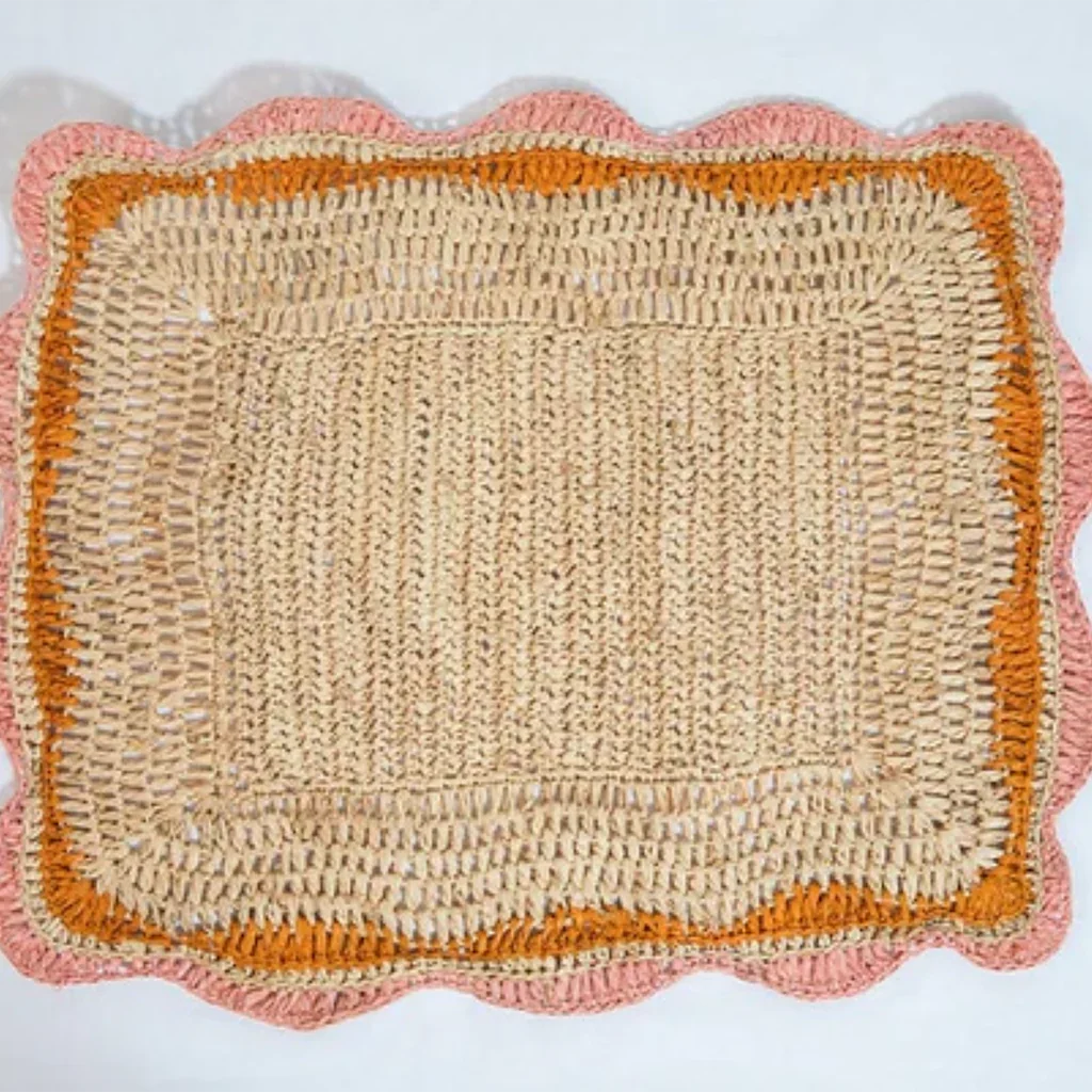 Sets de table Garden Party avec bords roses et orange, set de table rectangulaire tissé à la main