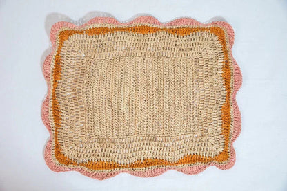 Sets de table Garden Party avec bords roses et orange, set de table rectangulaire tissé à la main