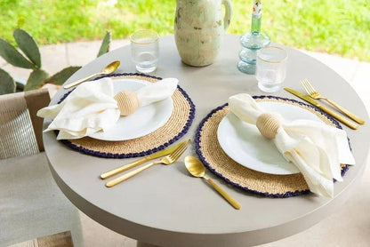 Set de table tissé à la main en raphia tressé bleu Aura - Décoration de table rustique