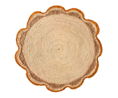 Set de table rond en raphia tressé – Set de table fait main au crochet pour décoration de fête de jardin, accessoire de table rustique en fibre naturelle