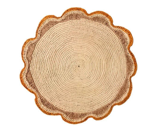 Set de table rond en raphia tressé – Set de table fait main au crochet pour décoration de fête de jardin, accessoire de table rustique en fibre naturelle